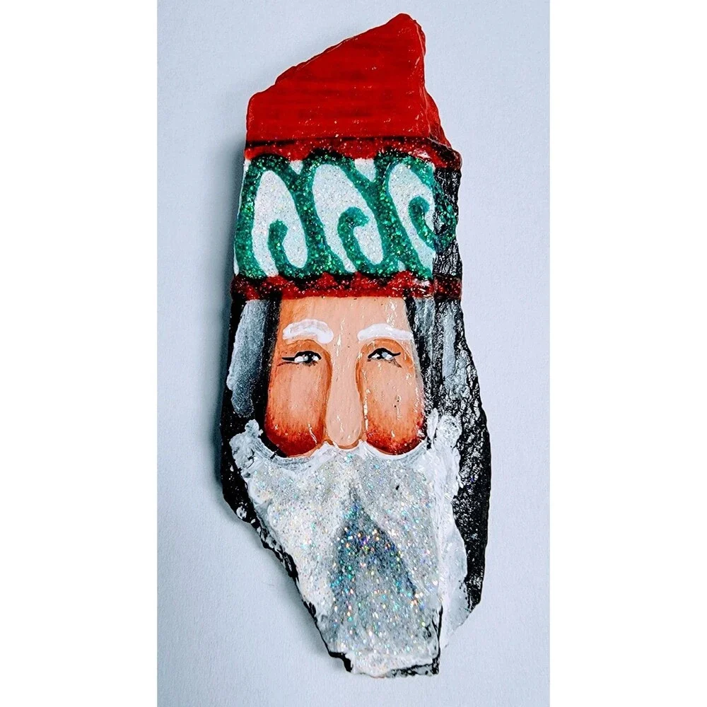 Santa Claus Brooch Pin Signed Folk Art Christmas Artisan Slate